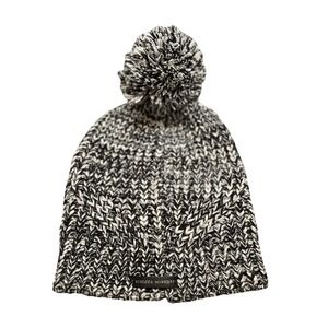 Rebecca Minkoff Beanie Hat Marled Knit With Pom Pom- One Size- Black